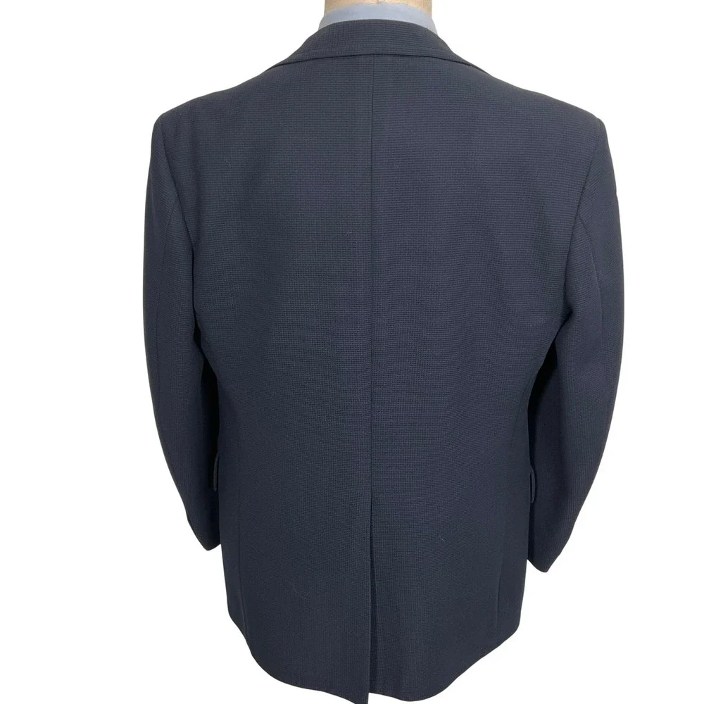 JCPenney Blazer Mens 38R Blue Gold Button Woven Poly 70s Leisure Suit Jacket VTG